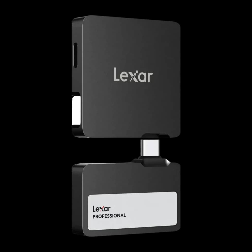 SSD portátil Lexar Professional SL400 2TB USB-C 3.2 Gen 2 IP65 Preto, detalhe: corpo separado do conector USB-C retrátil