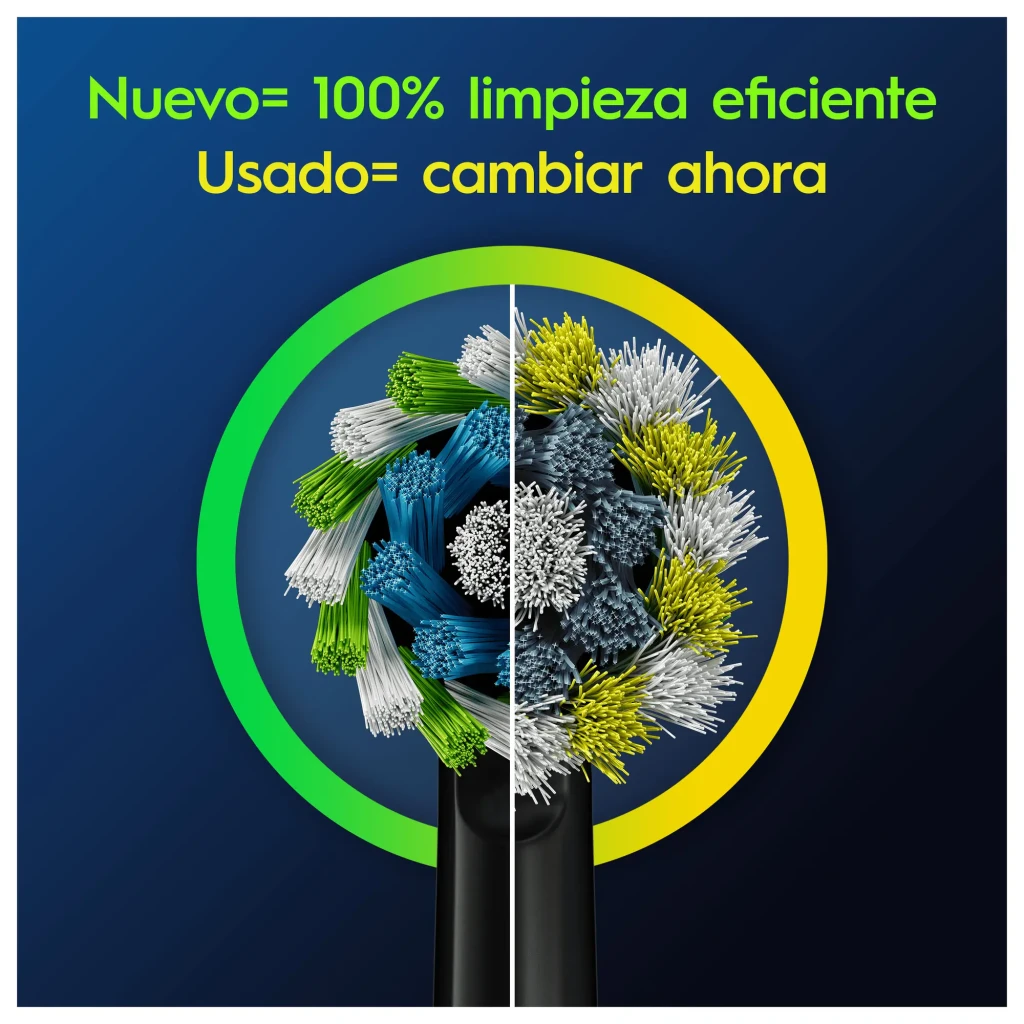 Cabeças de substituição Oral-B Pro CrossAction Pack 12 unidades Preto, comparação: cerdas novas vs desgastadas