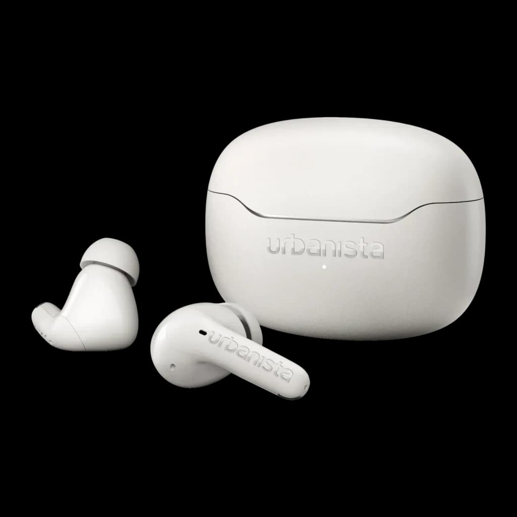 Écouteurs Urbanista Palermo Réduction de Bruit TWS Bluetooth 6.0 Blanc, détail: deux écouteurs et boîtier de charge