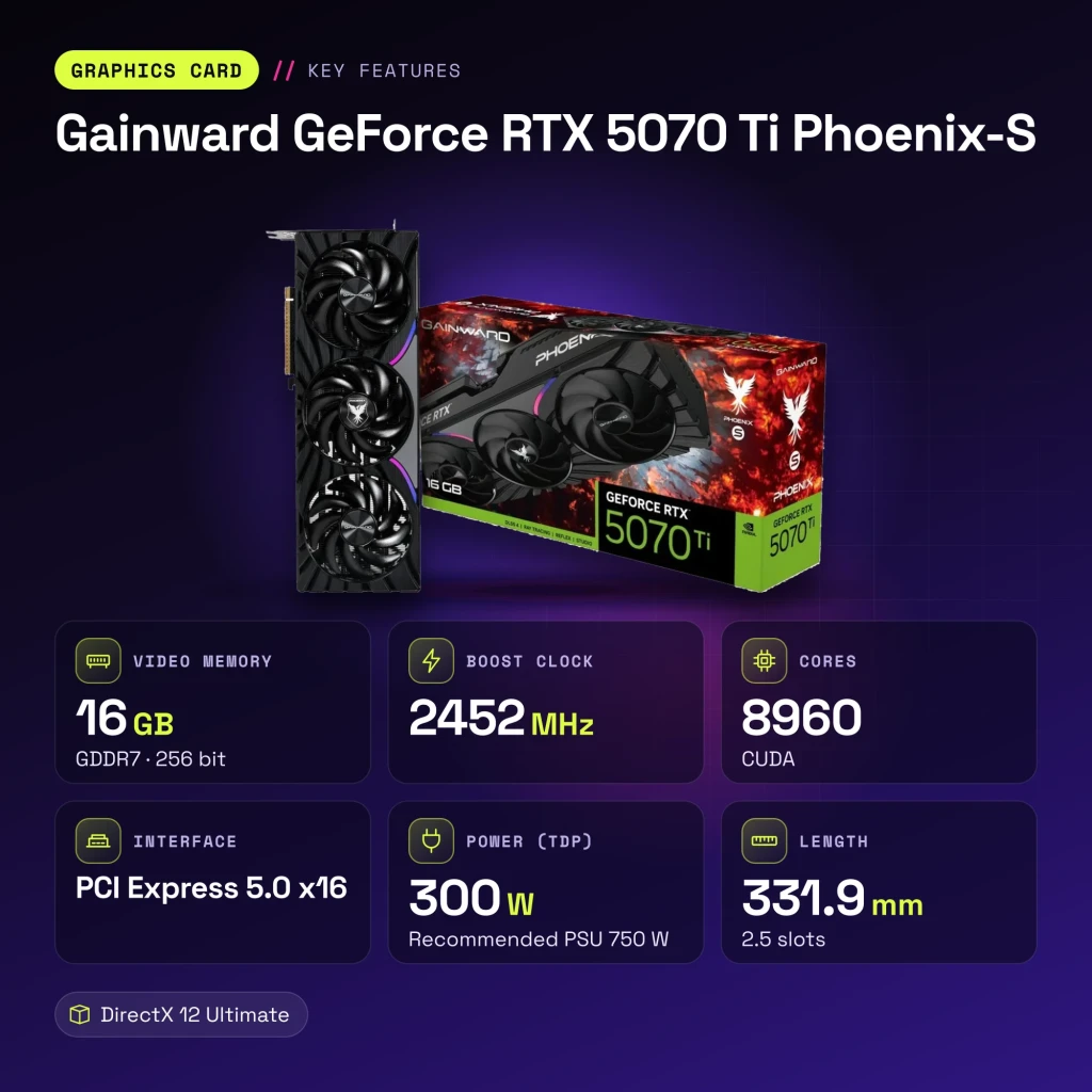 Gainward GeForce RTX 5070 Ti Phoenix-S 16GB GDDR7 - características