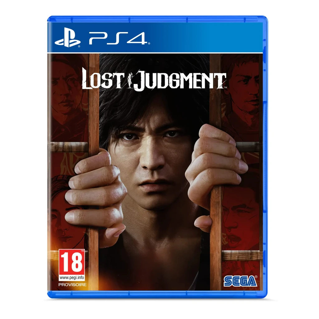 Videojuego SEGA Lost Judgment Edición Estándar PS4, vista frontal: carátula con protagonista agarrando barrotes, logo