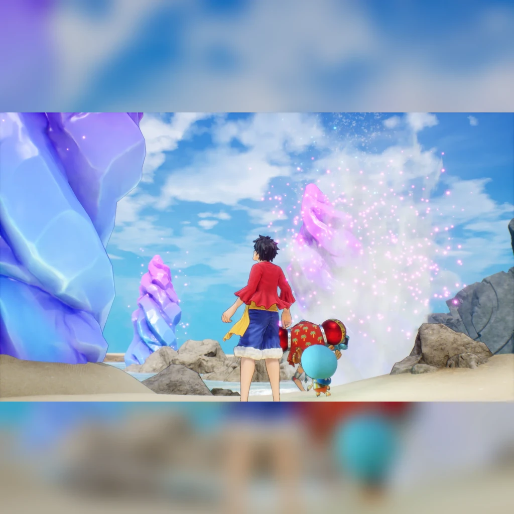 Videojuego Bandai Namco Entertainment One Piece: Odyssey Estándar PS5, en uso: Luffy de espaldas ante cristales gigantes