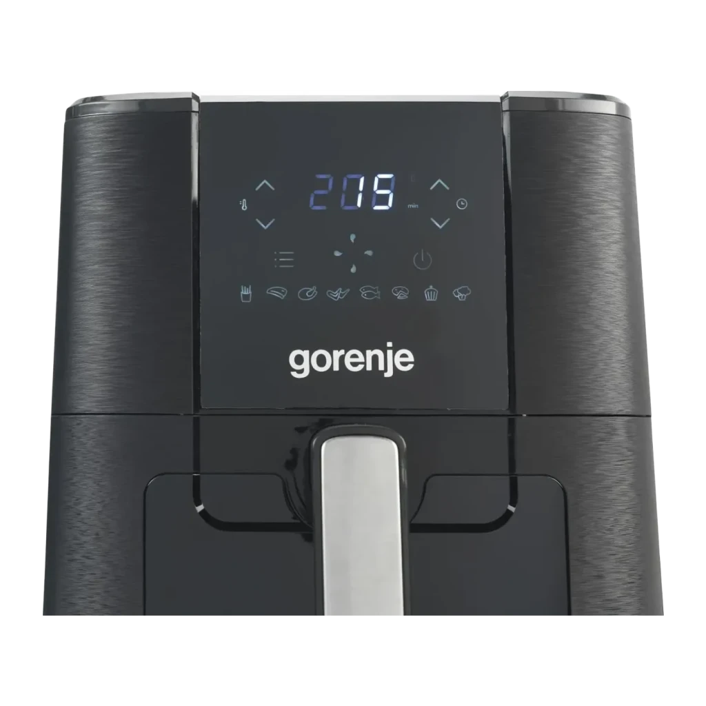 Freidora de Aire Gorenje 5,4L 1350W 8 Programas Negro AF1350DWB, detalle: panel táctil con display LED a 205°, 8 iconos