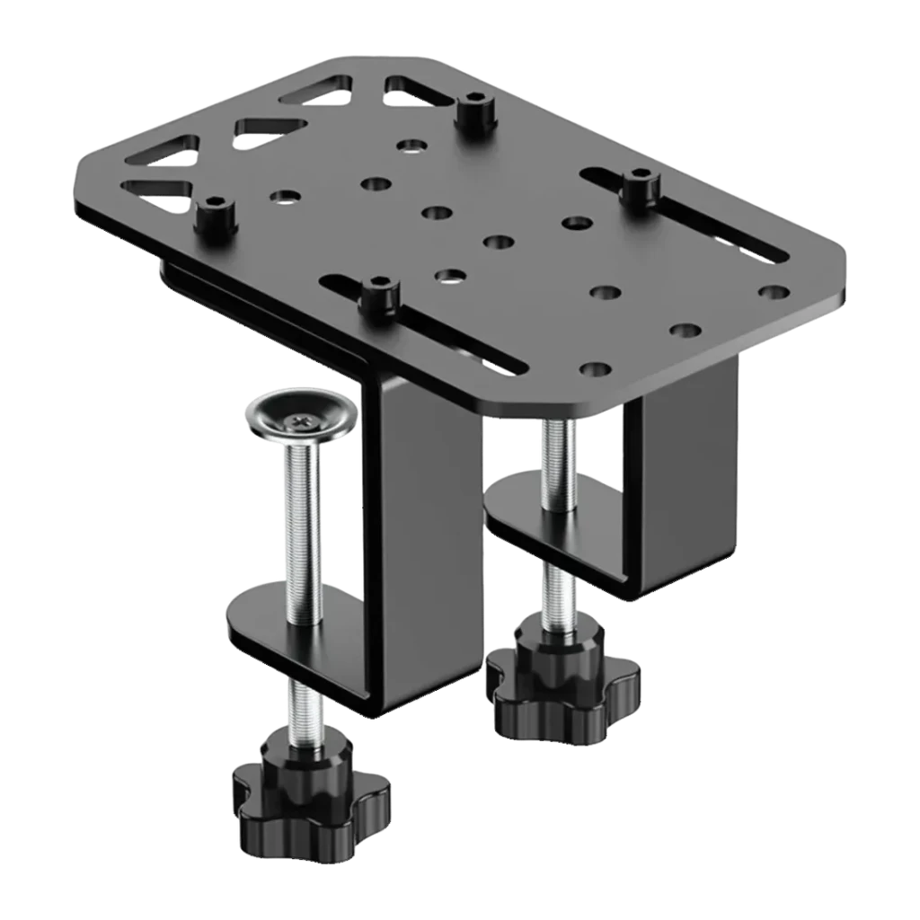 Soporte de sobremesa PXN ZD1 PC Negro, vista frontal: plataforma perforada con abrazadera de dos tornillos metálicos