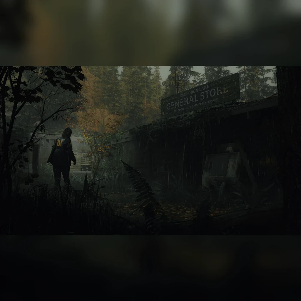 Videojogo Remedy Entertainment Alan Wake 2 Deluxe Edition PS5, em uso: agente FBI diante de General Store abandonada