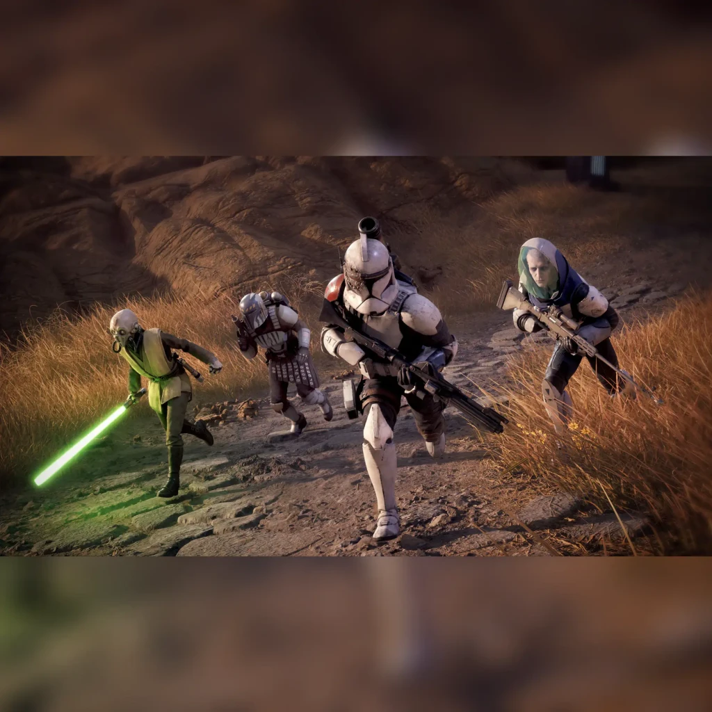 Videojuego Electronic Arts Star Wars Zero Company Xbox Series X, en uso: escuadrón con clon, Jedi y francotirador corriendo