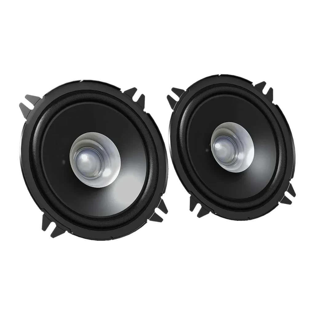 Altavoces para coche JVC 2 vías 30W RMS Negro CS-J510X, vista frontal: par de altavoces con cono negro y tweeter central