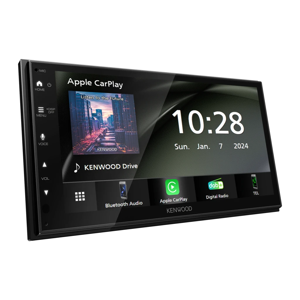 Autorradio Kenwood Negro CarPlay Android Auto Inalámbrico 6,8 pulgadas DMX5023DABS, detalle: pantalla táctil con interfaz