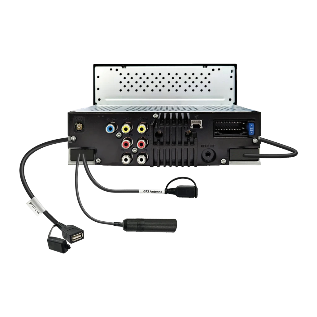 Autorradio Kenwood Negro CarPlay Android Auto Inalámbrico 6,8 pulgadas DMX5023DABS, vista trasera: conectores RCA, USB