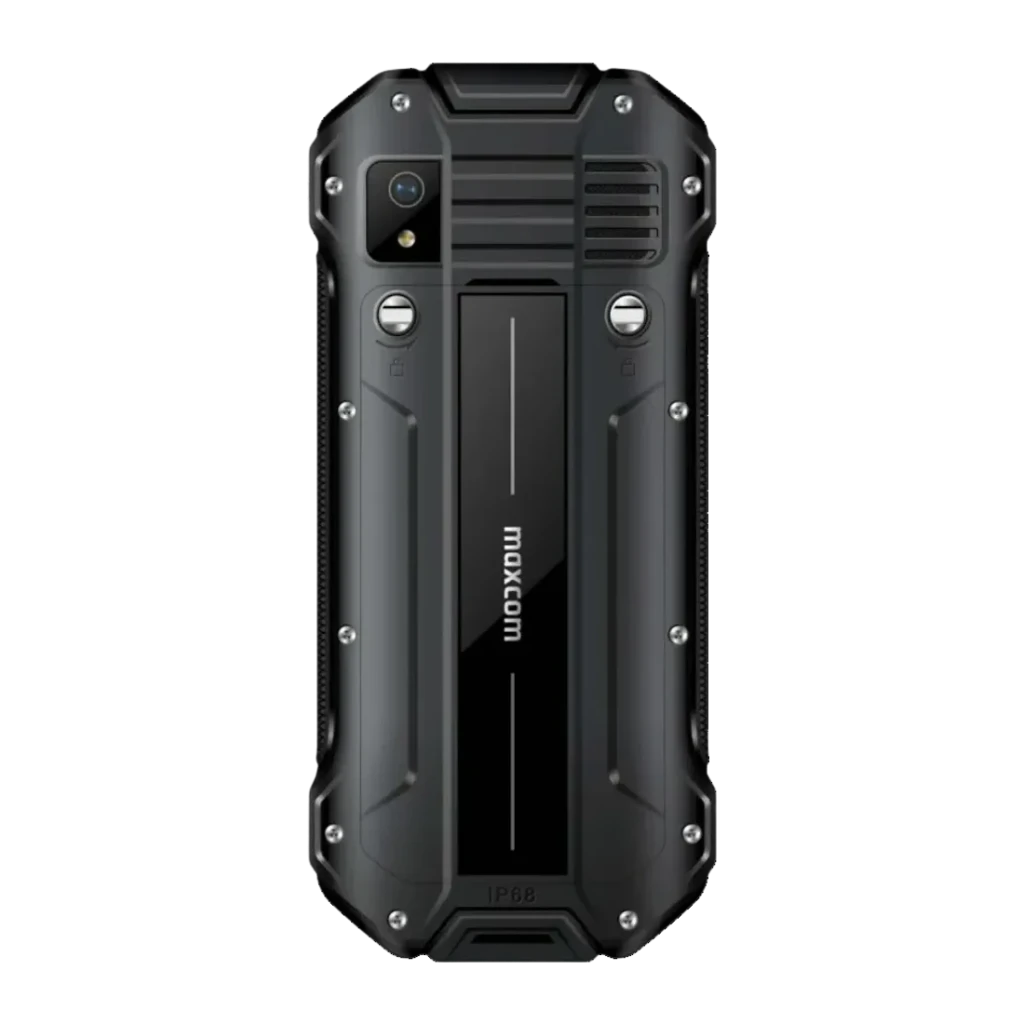 MaxCom Strong MM918 4G VoLTE Preto IP68 2500mAh 2.4 polegadas, vista traseira: módulo de câmeras, grelha de altifalante