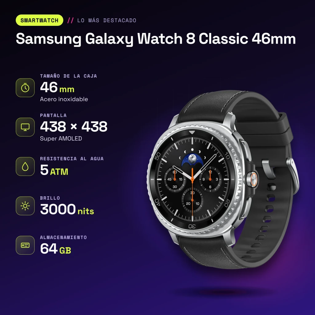 Samsung Galaxy Watch 8 Classic 46mm GPS+Cellular Negro Tensión arterial - características