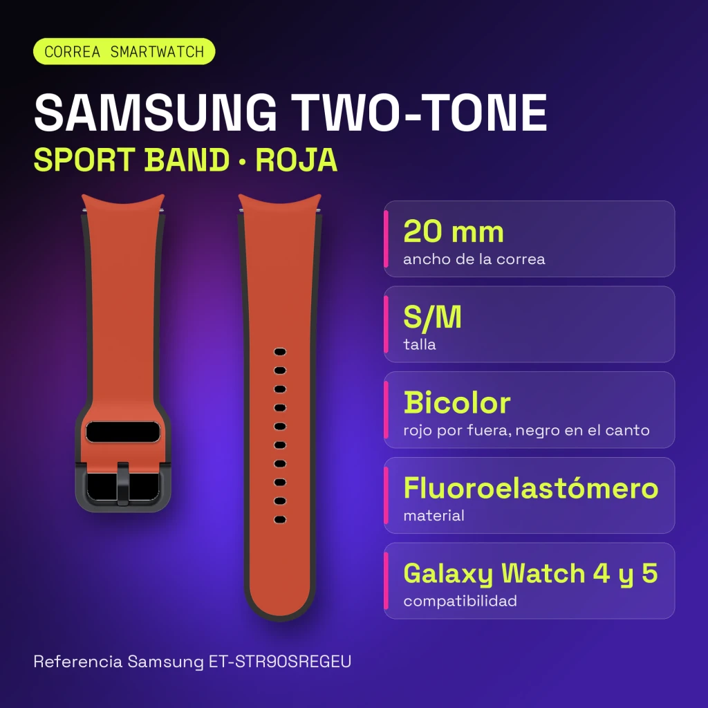 Correa smartwatch Samsung Two-Tone Sport Band 20mm Galaxy Watch 5 S/M Rojo, infografía: bicolor rojo y negro