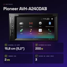 Autorradio Pioneer Negro 6.2 pulgadas 2 DIN Bluetooth AVH-A240DAB - características