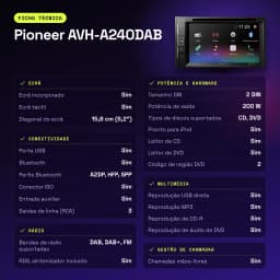 Autorradio Pioneer Negro 6.2 pulgadas 2 DIN Bluetooth AVH-A240DAB - características