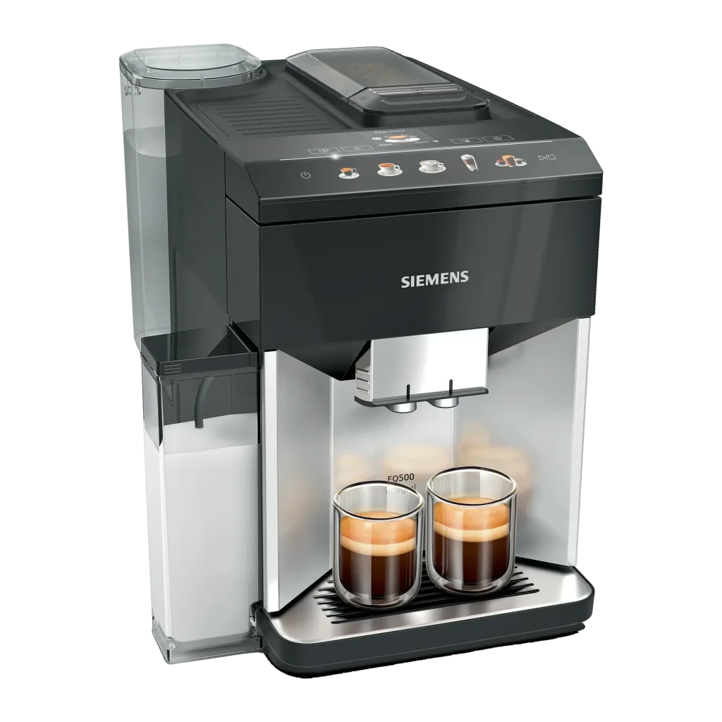 Cafetière Superautomatique Siemens EQ.500 1,9L Moulin Céramique Automatique Argent/Noir TQ513D01, vue de face: corps argent