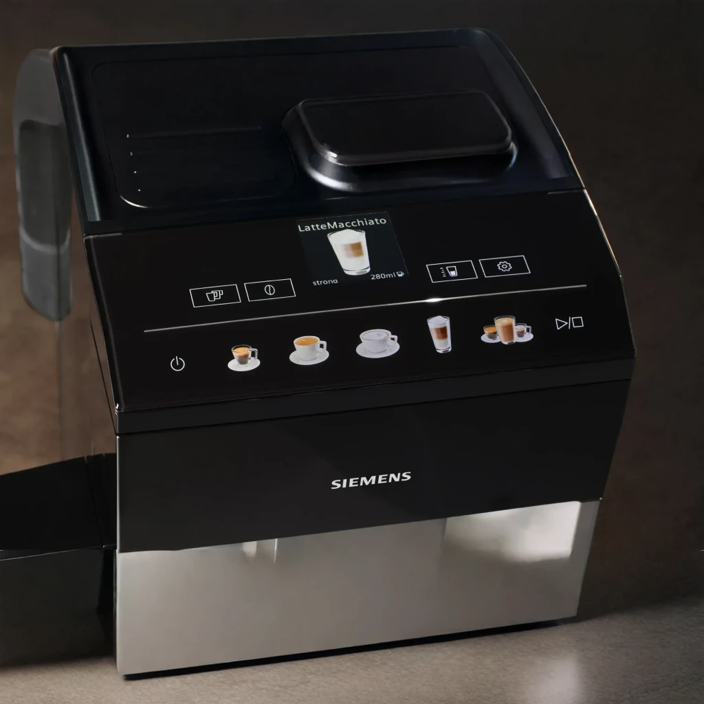 Cafetière Superautomatique Siemens EQ.500 1,9L Moulin Céramique Automatique Argent/Noir TQ513D01, en utilisation: écran