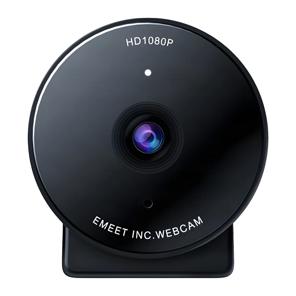 Webcam EMEET SmartCam C950 Full HD 1080p Noir, détail avant: objectif central, voyant LED et texte HD1080P gravé