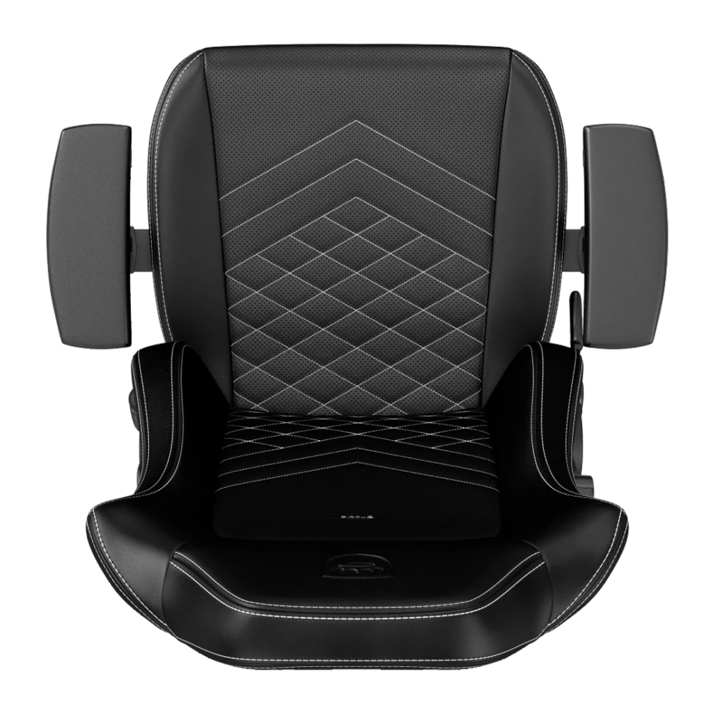Chaise Gaming Noblechairs Hero PU Noir/Blanc 150 kg Inclinable 11°, détail: coutures blanches sur matelassage losange