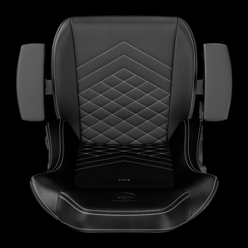 Chaise Gaming Noblechairs Hero PU Noir/Blanc 150 kg Inclinable 11°, détail: coutures blanches sur matelassage losange