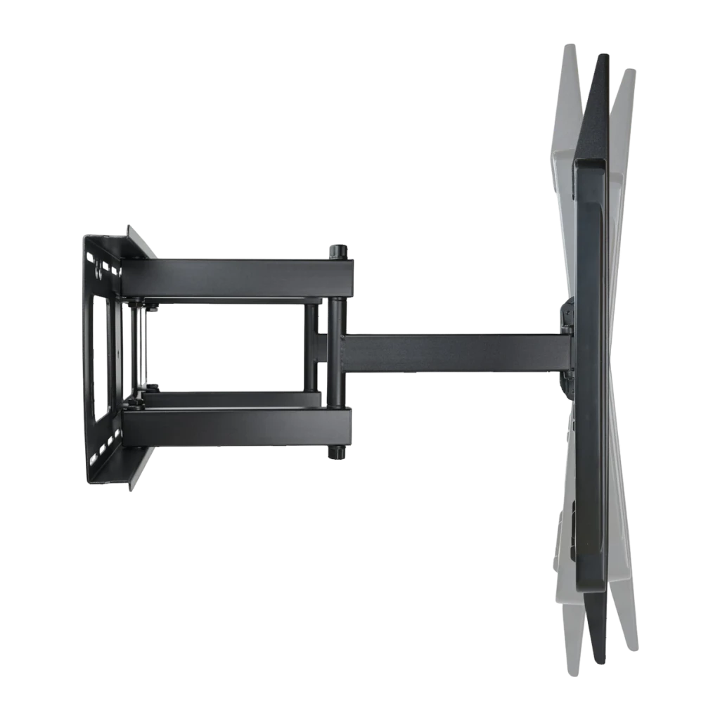 Support TV TooQ Noir Mural Articulé 60-100 pouces LP75100TN-B, détail: vue latérale du bras articulé déployé avec TV inclinée