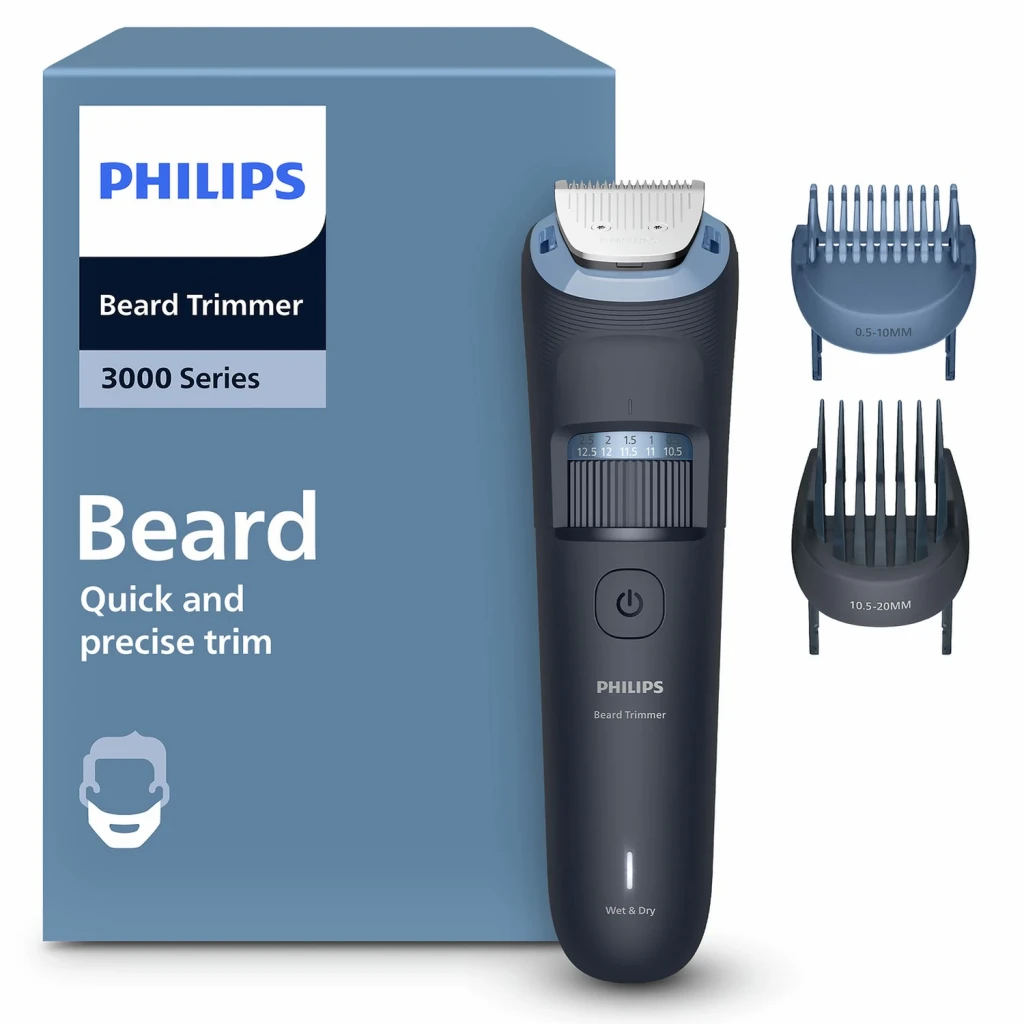 Tondeuse Philips Beard Trimmer 3000 Sec et Mouillé 80min Noir BT3665/15, contenu de la boîte: tondeuse, boîte et 2 sabots