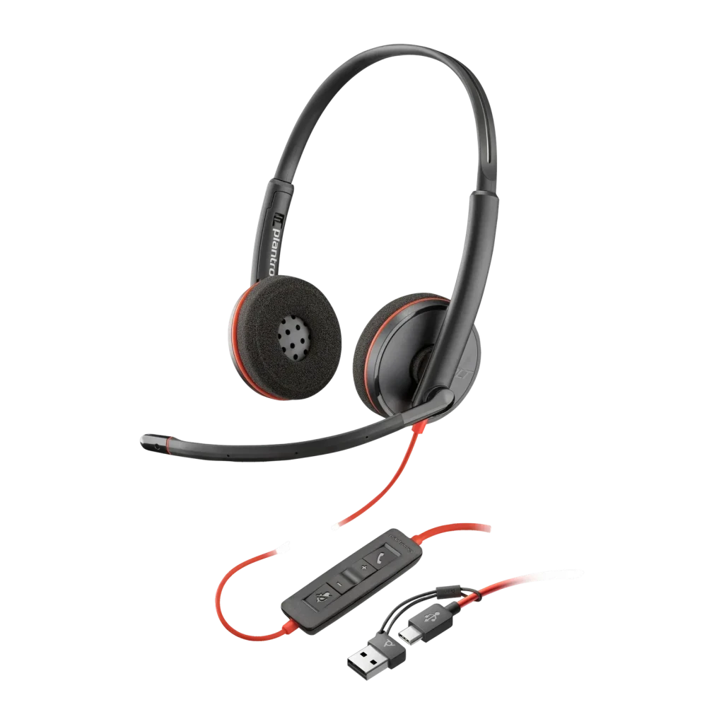 Auriculares con micrófono Poly Blackwire C3225 Reducción de ruido Diadema Negro, vista frontal: diadema binaural
