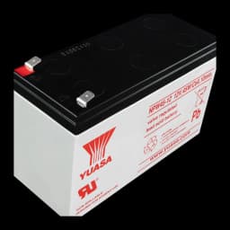Bateria para UPS PowerWalker Yuasa NPW45-12 Preto, detalhe: terminais metálicos, tampa preta e etiqueta lateral com logo