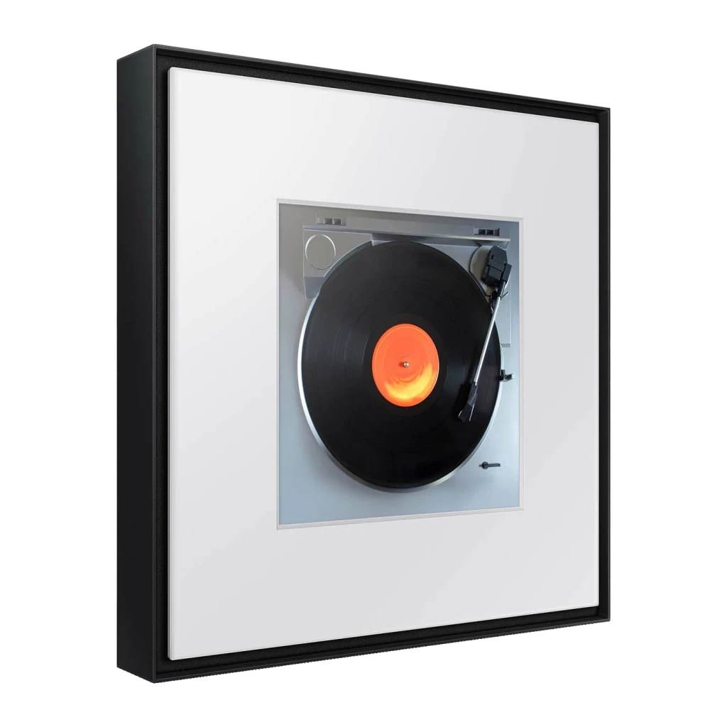 Altavoz Samsung Music Frame Dolby Atmos 2.0 Bluetooth 5.2 Negro HW-LS60D, detalle: marco negro con lámina de tocadiscos