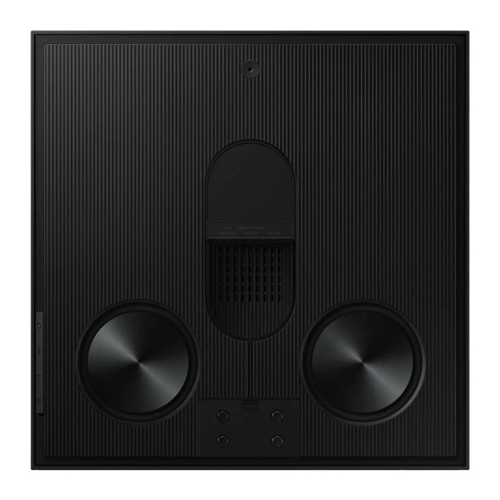 Altavoz Samsung Music Frame Dolby Atmos 2.0 Bluetooth 5.2 Negro HW-LS60D, vista trasera: dos woofers circulares, módulo