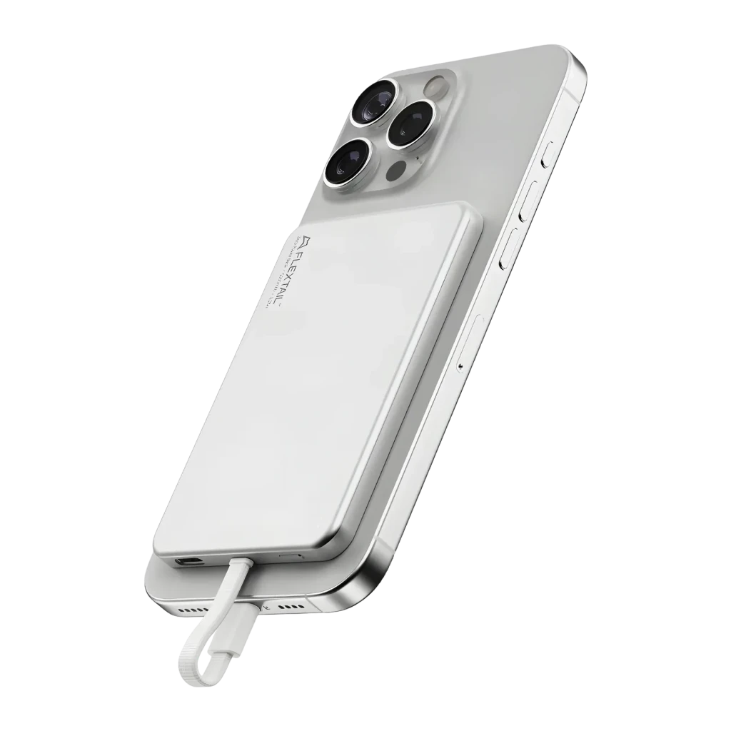 Flextail Zero Power Metal 5000mAh Plata Magnético Cable integrado 5V/1,6A, detalle: adherida magnéticamente a la trasera