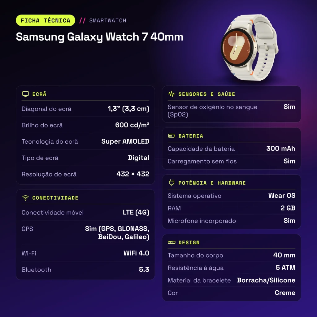 Samsung Galaxy Watch 7 40mm Crema LTE - características