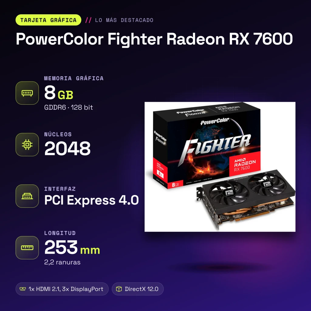 PowerColor Fighter Radeon 8 Go GDDR6 Noir RX 7600 - caractéristiques