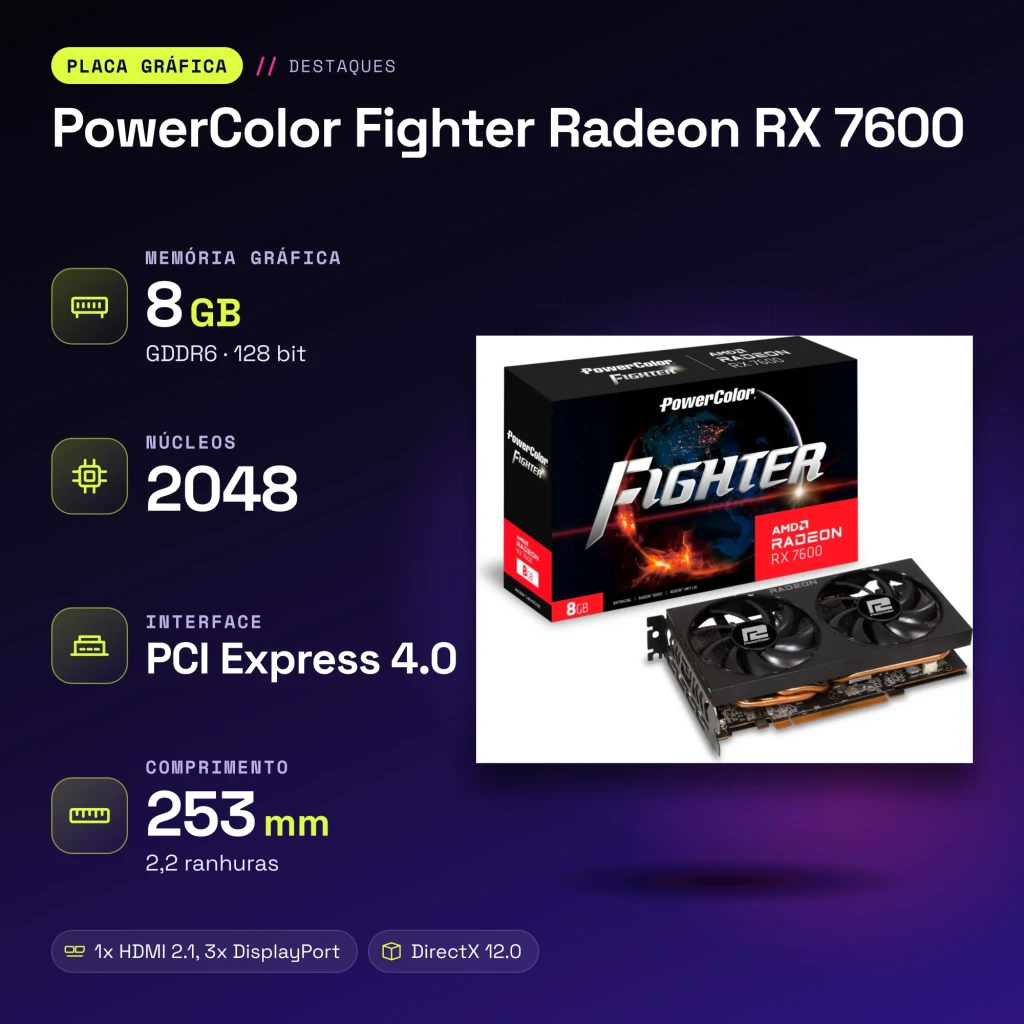 PowerColor Fighter Radeon 8 Go GDDR6 Noir RX 7600 - caractéristiques