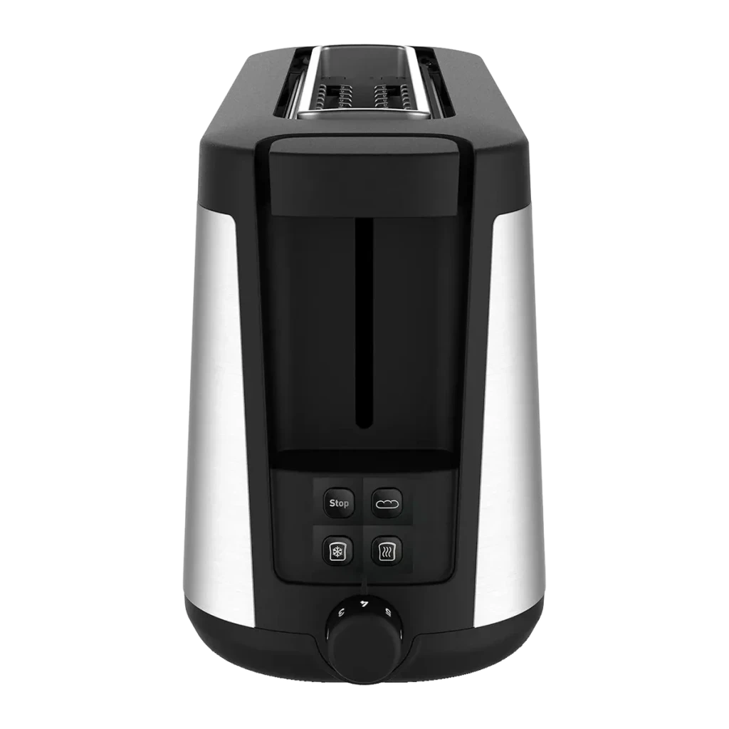 Torradeira Tefal Element 1000W 2 Fatias Preto TL4308, detalhe frontal: botões Stop, descongelar e reaquecer, seletor de nível