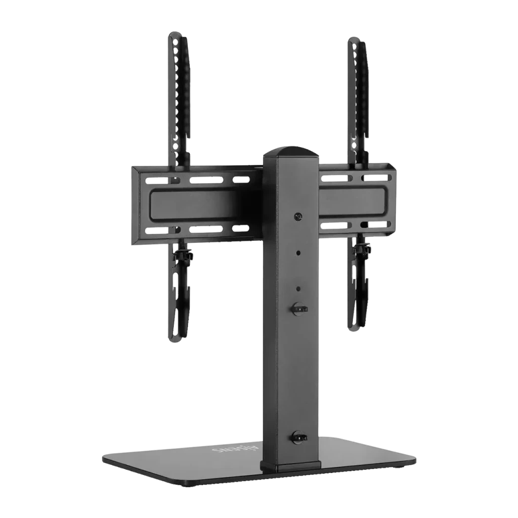 Soporte de mesa AISENS ECO Giratorio 32-55 pulgadas Negro VESA 400x400mm, detalle: columna central, placa VESA con rieles