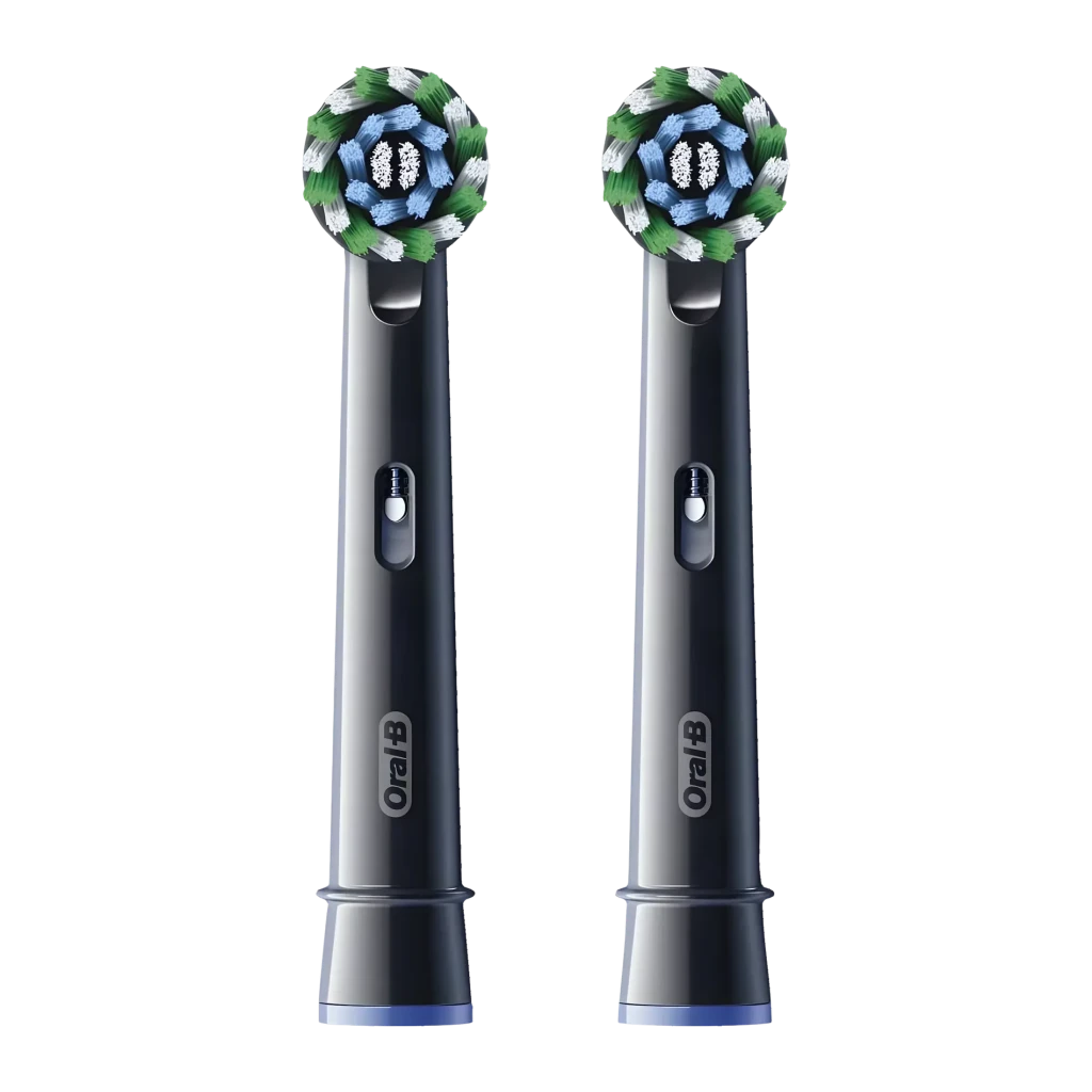 Cabeças de substituição Oral-B Pro Cross Action EB50BRX-2 Pack 2 Preto, vista frontal: duas cabeças pretas com cerdas