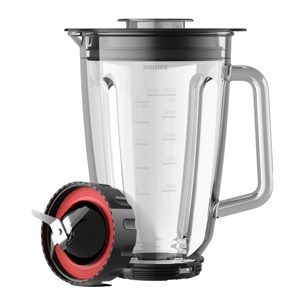 Batidora de vaso Philips Series 5000 2L Picahielos 1200W Negro HR3040/00, detalle: vaso transparente con escala hasta 1500ml
