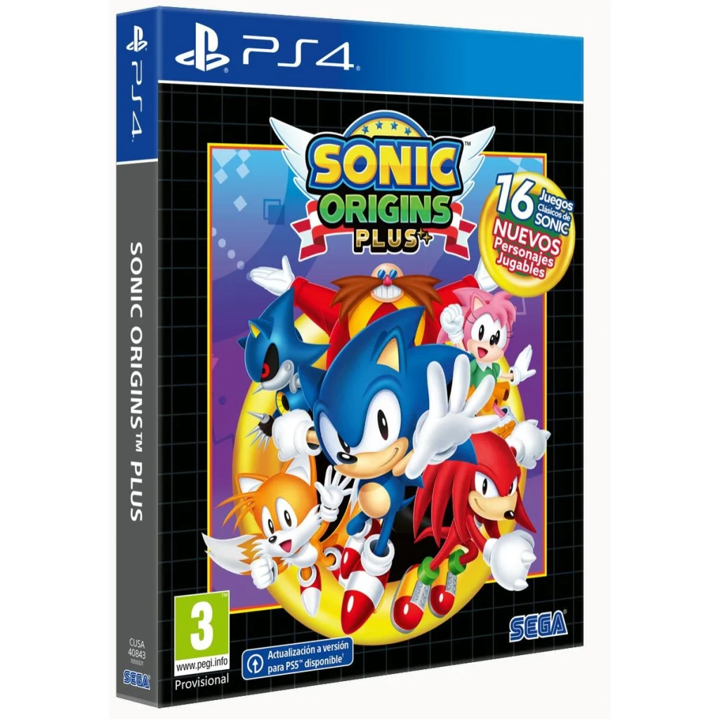Videojogo SEGA Sonic Origins Plus Limited Edition PS4, vista frontal: caixa PS4 com Sonic, Tails, Knuckles e Amy na capa