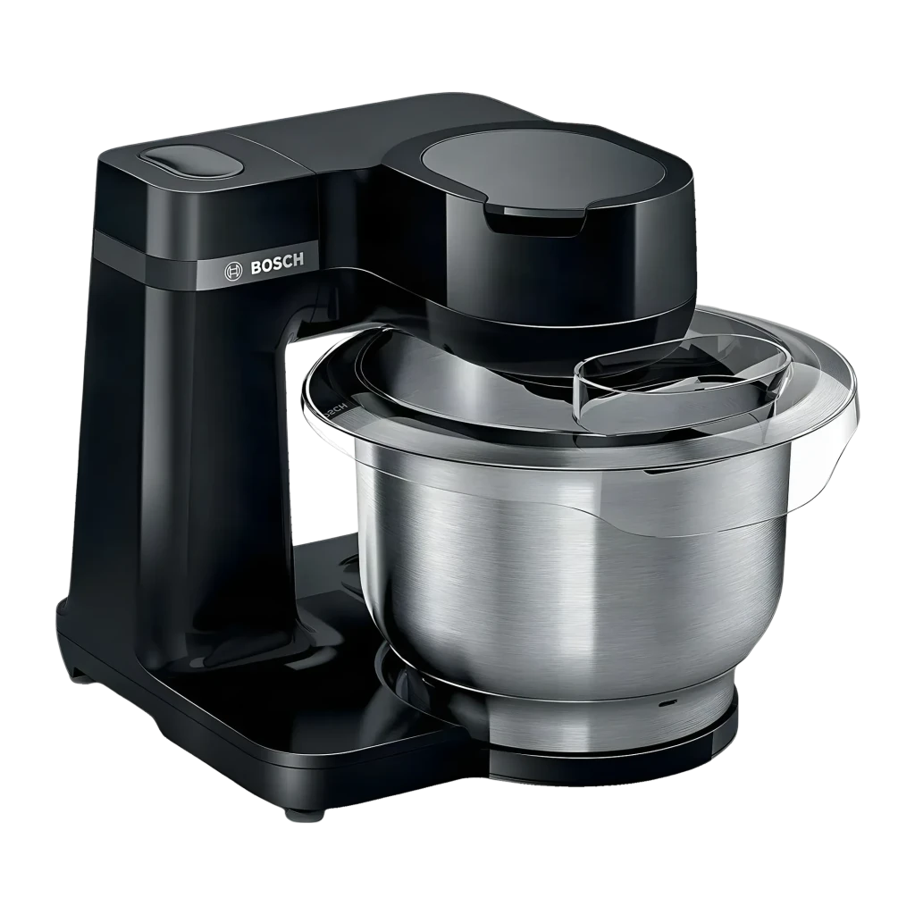 Robot de cozinha Bosch MUM Serie 2 3,8L 700W 4 Velocidades Preto MUMS2EB01, detalhe: taça em aço inoxidável e cabeça preta