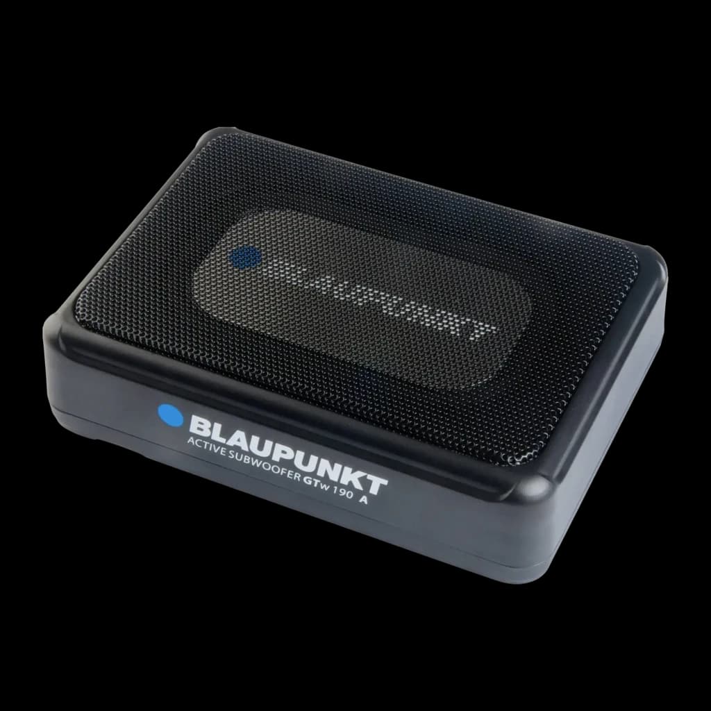Caisson de basses pour voiture Blaupunkt GTw 190 A Actif underseat 75W RMS Noir, vue avant: boîtier compact noir avec grille