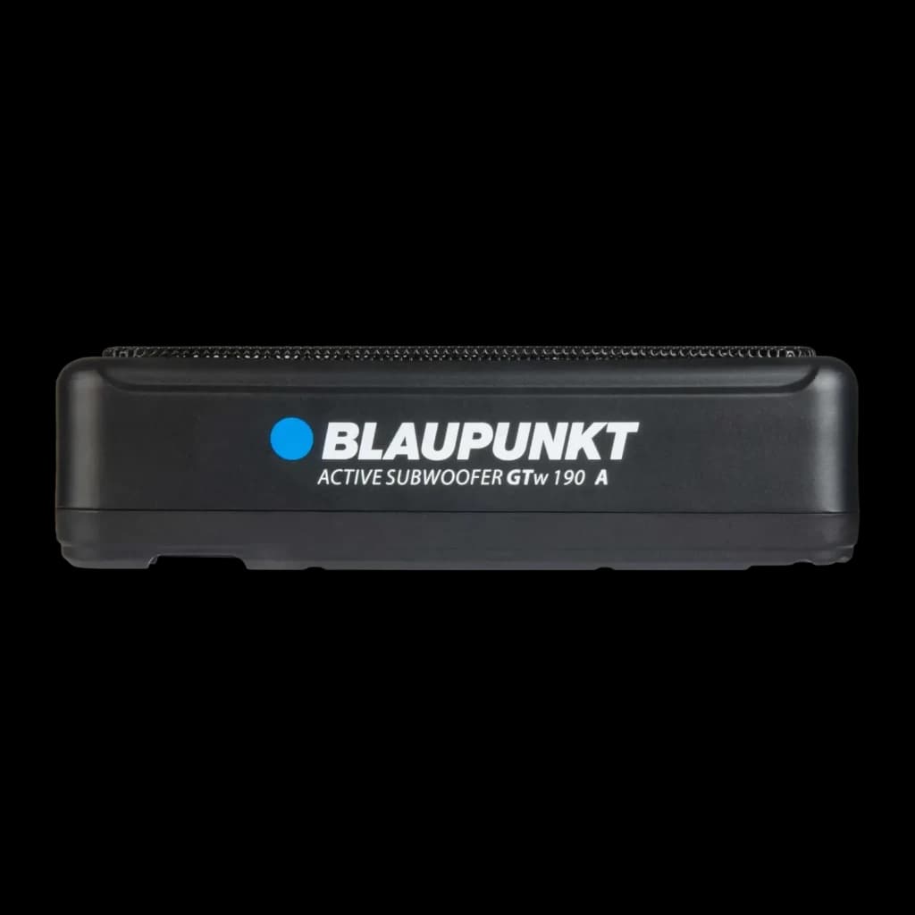 Caisson de basses pour voiture Blaupunkt GTw 190 A Actif underseat 75W RMS Noir, détail: panneau latéral avec logo et grille