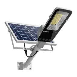 Lámpara Solar Superfire Batería 20000mAh 1400lm 140 m² Negro FF5-D, vista frontal: cabezal LED y panel solar fotovoltaico