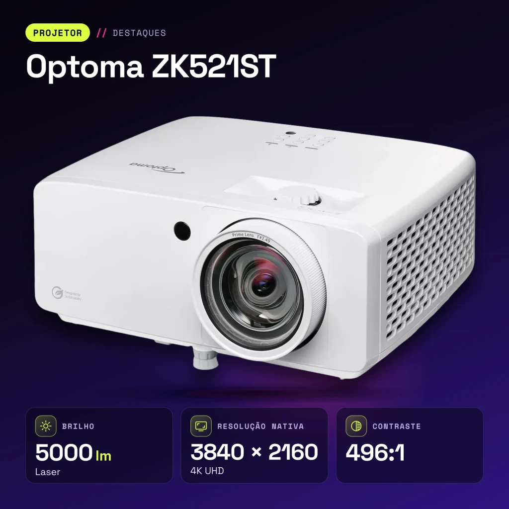 Projetor Optoma Laser 4K UHD Tiro Curto 5000 Lúmens ANSI Branco ZK521ST - características