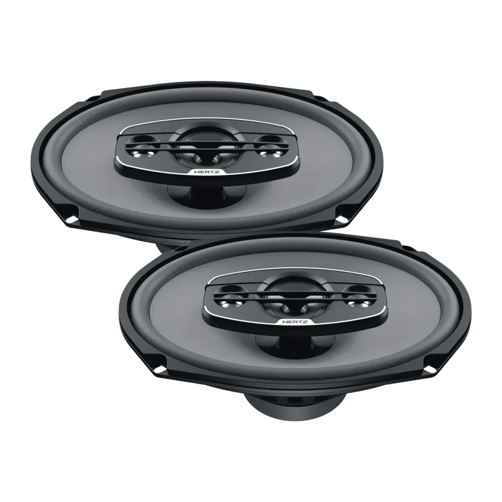 Altavoces para coche Hertz Uno X 690 6x9 pulgadas 4 vías 85W RMS Gris, vista frontal: par de altavoces ovalados con membrana