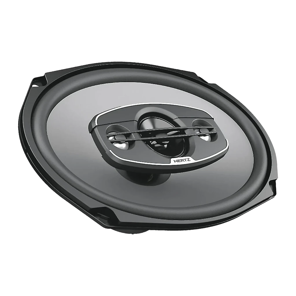 Altavoces para coche Hertz Uno X 690 6x9 pulgadas 4 vías 85W RMS Gris, detalle: vista en ángulo del cono gris y tweeter