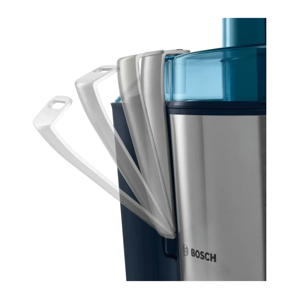 Licuadora Bosch VitaJuice 3 2L 700W Negro MES3500, detalle: brazo de seguridad extraíble en capas sobre cuerpo inox