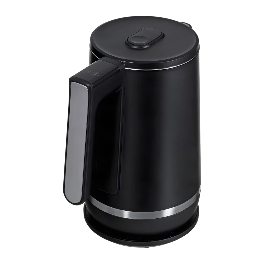Chaleira elétrica Philips 7000 Series 1,7L 2200W Preto HD9396/90, vista traseira: asa com painel de controlo prateado e base
