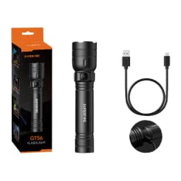Lanterna LED Superfire GTS6 Preto Recarregável USB-C 7W 360 lúmens, conteúdo da caixa: lanterna, caixa laranja e cabo USB-C
