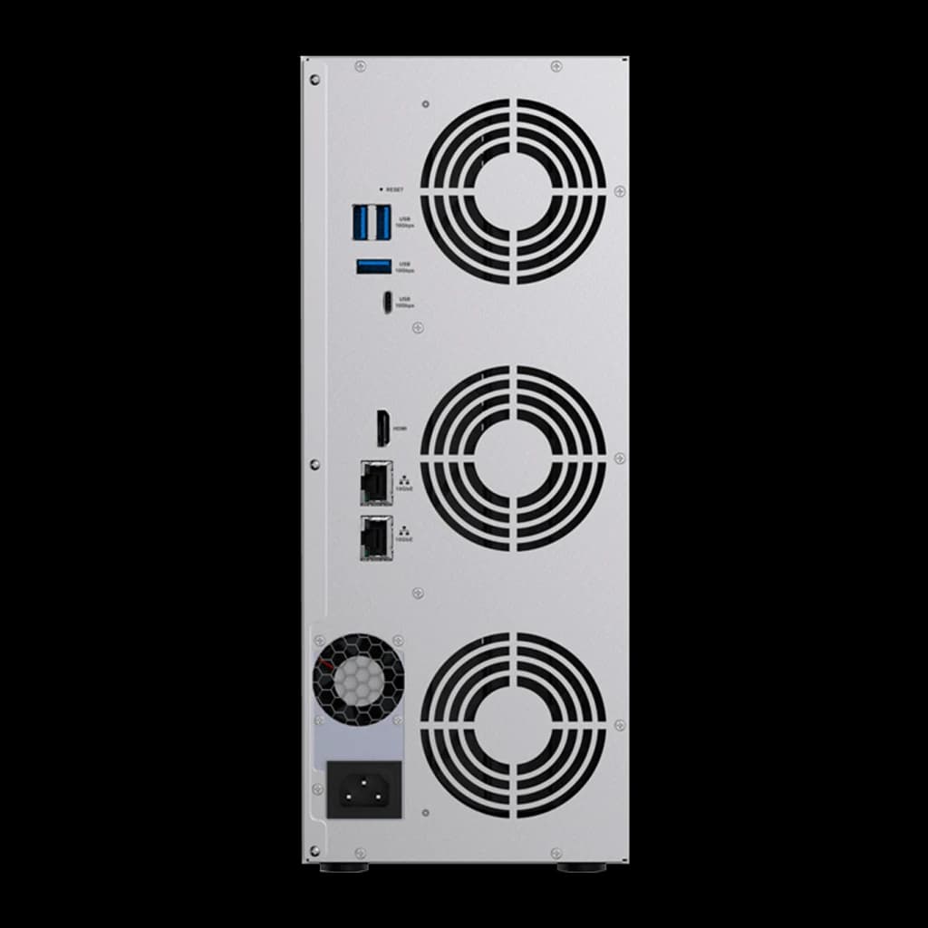 Servidor NAS TerraMaster 16GB Gris 9 Bahías Sin Discos 2 × 10GbE T9-500 Pro, vista trasera: 3 ventiladores, puertos USB