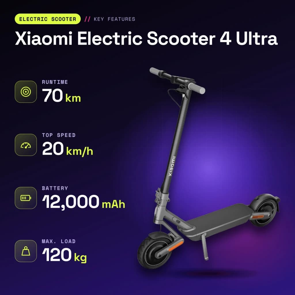 Patinete Eléctrico Xiaomi Electric Scooter 4 Ultra 500W 70km 20km/h 10 pulgadas Negro/Gris - características